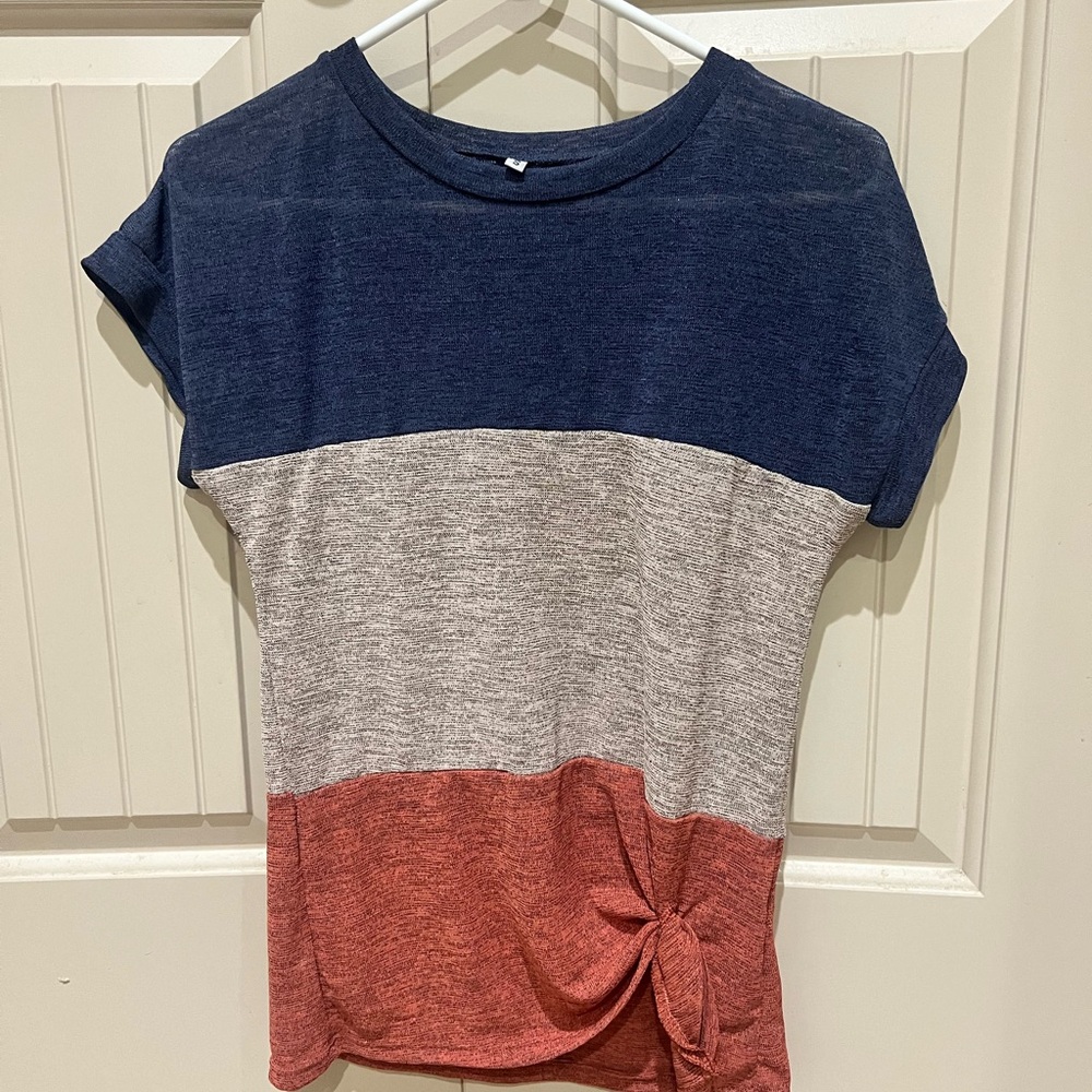 Colorblock Casual Women's Top - Blue, Gray, and Orange